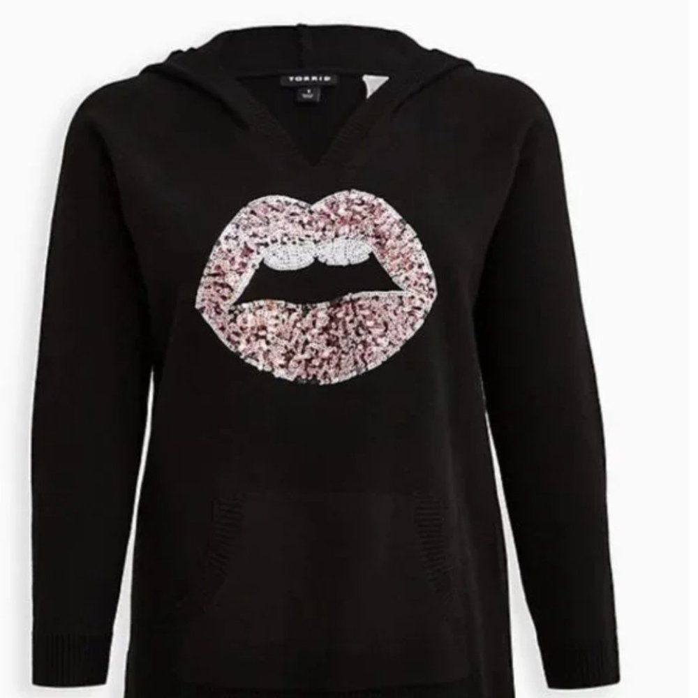 Torrid Sequin Lips Hoodie Sweater ~ sz 2 - Picture 4 of 4